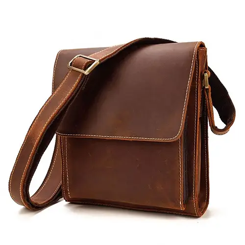  Classic Leather Crossbody Messenger Bag with Flap Closure